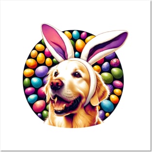 Golden Retriever Welcomes Easter with Bunny Ears Posters and Art